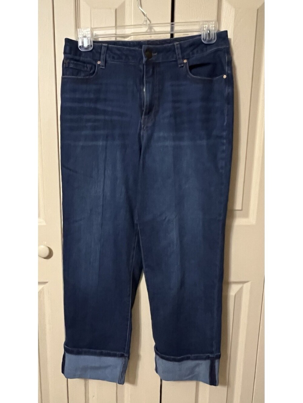 D. JEANS Dark Blue High Waist Jeans Rolled Cuffs Size 10